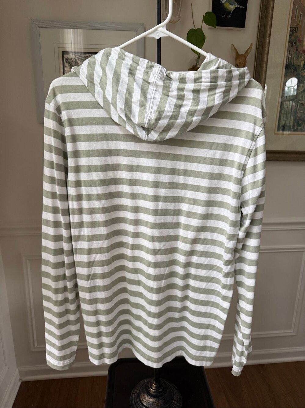 Lacoste Stripe Tshirt Hoodie Mens Size 4 S M Sage Green Striped Lightweight Pull - Picture 3 of 8